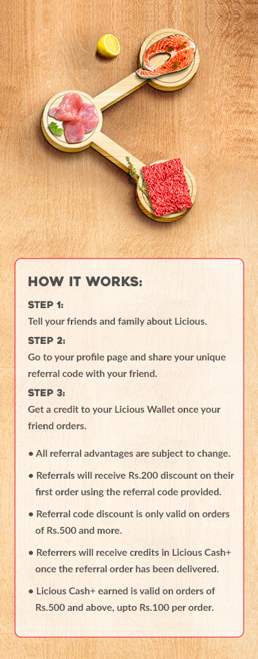 Licious Refer & Earn Licious cash+ Offer